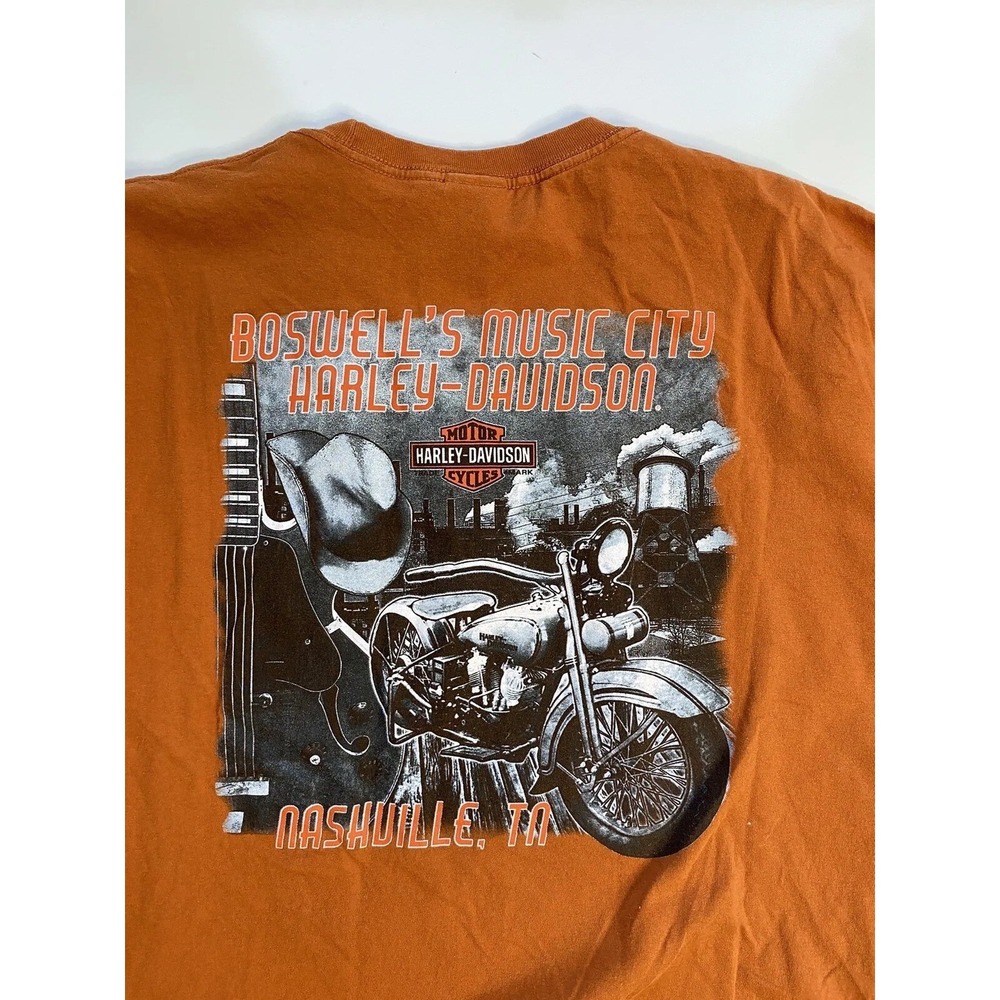 Harley Davidson Boswell's Music City Nashville Tennessee Shirt Orange  Men's 3XL
